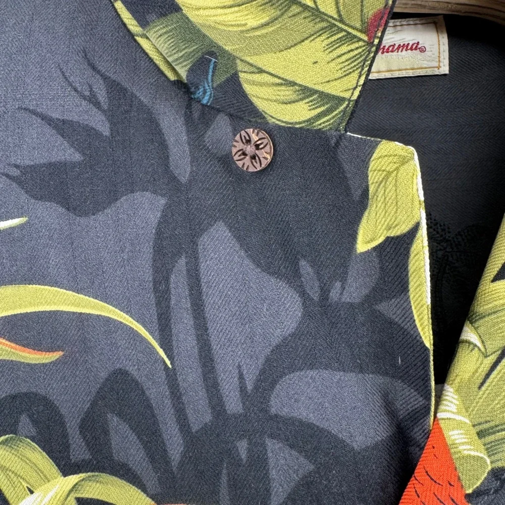 Tommy Bahama Mens S Silk Parrot Tropical Floral Camp Shirt Black Short Sleeve